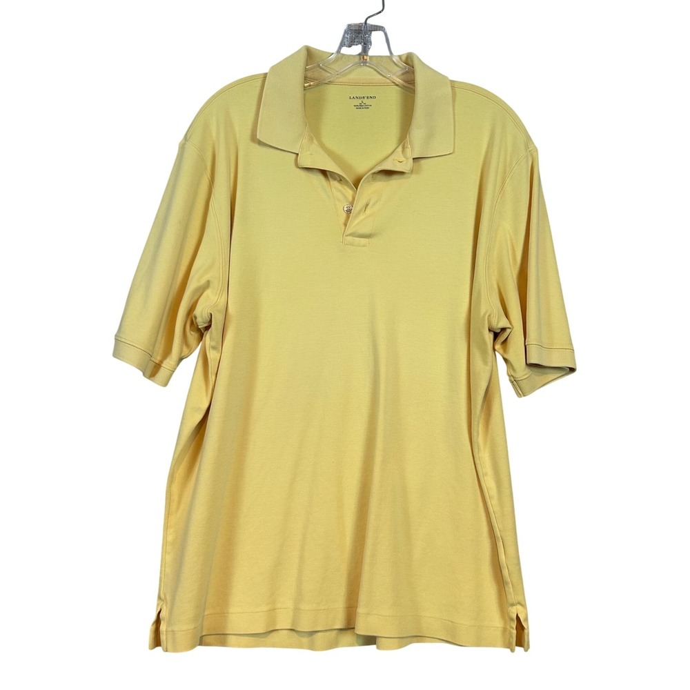 Lands End Mens Yellow 100% Pima Cotton Short Sleeve Polo Shirt •L• 42-44 Classic